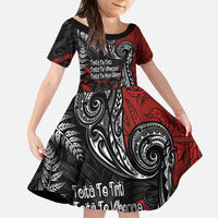 Aotearoa Toitu Te Tiriti Family Matching Short Sleeve Bodycon Dress and Hawaiian Shirt New Zealand Honour the Treaty - Te Tiriti Is Us LT03 Daughter's Dress Red - Polynesian Pride