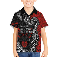 Aotearoa Toitu Te Tiriti Family Matching Tank Maxi Dress and Hawaiian Shirt New Zealand Honour the Treaty - Te Tiriti Is Us LT03 Son's Shirt Red - Polynesian Pride