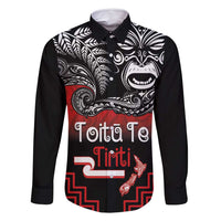 Aotearoa Toitu Te Tiriti Family Matching Tank Maxi Dress and Hawaiian Shirt New Zealand Honour the Treaty - Fight Together LT03 Dad's Shirt - Long Sleeve Red - Polynesian Pride