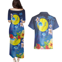 Palau Jellyfish Couples Matching Puletasi and Hawaiian Shirt Ocean Heritage Tropical Plants - Polynesian Pride