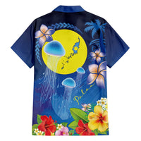 Palau Jellyfish Family Matching Off The Shoulder Long Sleeve Dress and Hawaiian Shirt Ocean Heritage Tropical Plants - Polynesian Pride