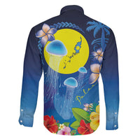 Palau Jellyfish Family Matching Off The Shoulder Long Sleeve Dress and Hawaiian Shirt Ocean Heritage Tropical Plants - Polynesian Pride