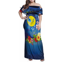 Palau Jellyfish Family Matching Off Shoulder Maxi Dress and Hawaiian Shirt Ocean Heritage Tropical Plants - Polynesian Pride