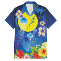 Palau Jellyfish Family Matching Off Shoulder Short Dress and Hawaiian Shirt Ocean Heritage Tropical Plants - Polynesian Pride