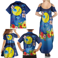 Palau Jellyfish Family Matching Summer Maxi Dress and Hawaiian Shirt Ocean Heritage Tropical Plants - Polynesian Pride