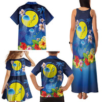 Palau Jellyfish Family Matching Tank Maxi Dress and Hawaiian Shirt Ocean Heritage Tropical Plants - Polynesian Pride