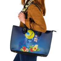 Palau Jellyfish Leather Tote Bag Ocean Heritage Tropical Plants - Polynesian Pride