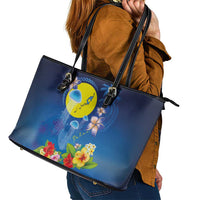 Palau Jellyfish Leather Tote Bag Ocean Heritage Tropical Plants - Polynesian Pride