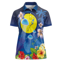Palau Jellyfish Women Polo Shirt Ocean Heritage Tropical Plants - Polynesian Pride