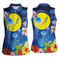 Palau Jellyfish Women Sleeveless Polo Shirt Ocean Heritage Tropical Plants - Polynesian Pride