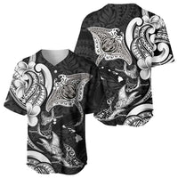 Hawaiian Manta Rays Baseball Jersey Tribal Hibiscus Polynesian Tattoos Black Color - Polynesian Pride