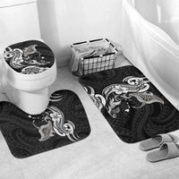 Hawaiian Manta Rays Bathroom Set Tribal Hibiscus Polynesian Tattoos Black Color - Polynesian Pride