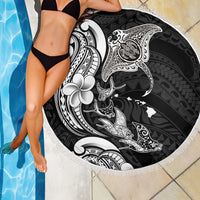 Hawaiian Manta Rays Beach Blanket Tribal Hibiscus Polynesian Tattoos Black Color - Polynesian Pride