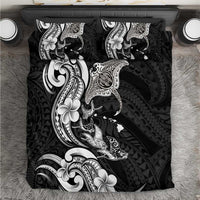 Hawaiian Manta Rays Bedding Set Tribal Hibiscus Polynesian Tattoos Black Color - Polynesian Pride