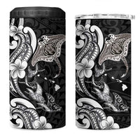 Hawaiian Manta Rays 4 in 1 Can Cooler Tumbler Tribal Hibiscus Polynesian Tattoos Black Color - Polynesian Pride