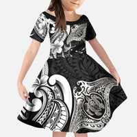 Hawaiian Manta Rays Family Matching Mermaid Dress and Hawaiian Shirt Tribal Hibiscus Polynesian Tattoos Black Color - Polynesian Pride