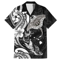 Hawaiian Manta Rays Family Matching Mermaid Dress and Hawaiian Shirt Tribal Hibiscus Polynesian Tattoos Black Color - Polynesian Pride