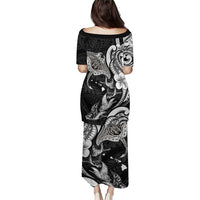 Hawaiian Manta Rays Family Matching Puletasi and Hawaiian Shirt Tribal Hibiscus Polynesian Tattoos Black Color - Polynesian Pride