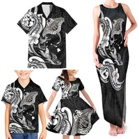Hawaiian Manta Rays Family Matching Tank Maxi Dress and Hawaiian Shirt Tribal Hibiscus Polynesian Tattoos Black Color - Polynesian Pride