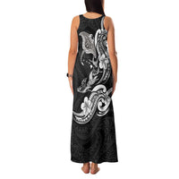 Hawaiian Manta Rays Family Matching Tank Maxi Dress and Hawaiian Shirt Tribal Hibiscus Polynesian Tattoos Black Color - Polynesian Pride