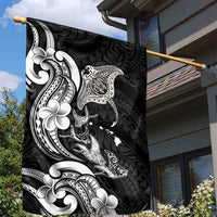 Hawaiian Manta Rays Garden Flag Tribal Hibiscus Polynesian Tattoos Black Color - Polynesian Pride
