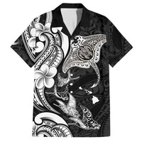 Hawaiian Manta Rays Hawaiian Shirt Tribal Hibiscus Polynesian Tattoos Black Color - Polynesian Pride