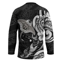 Hawaiian Manta Rays Hockey Jersey Tribal Hibiscus Polynesian Tattoos Black Color - Polynesian Pride