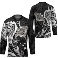 Hawaiian Manta Rays Hockey Jersey Tribal Hibiscus Polynesian Tattoos Black Color - Polynesian Pride