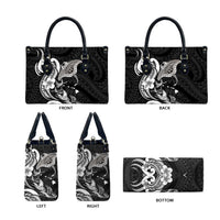 Hawaiian Manta Rays Leather Bag Tribal Hibiscus Polynesian Tattoos Black Color - Polynesian Pride
