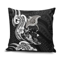 Hawaiian Manta Rays Pillow Cover Tribal Hibiscus Polynesian Tattoos Black Color - Polynesian Pride
