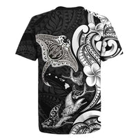 Hawaiian Manta Rays Rugby Jersey Tribal Hibiscus Polynesian Tattoos Black Color LT03 - Polynesian Pride