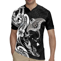 Hawaiian Manta Rays Rugby Jersey Tribal Hibiscus Polynesian Tattoos Black Color LT03 - Polynesian Pride