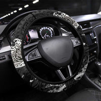 Hawaiian Manta Rays Steering Wheel Cover Tribal Hibiscus Polynesian Tattoos Black Color - Polynesian Pride