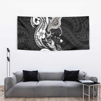 Hawaiian Manta Rays Tapestry Tribal Hibiscus Polynesian Tattoos Black Color - Polynesian Pride