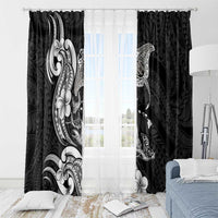 Hawaiian Manta Rays Window Curtain Tribal Hibiscus Polynesian Tattoos Black Color - Polynesian Pride