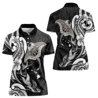 Hawaiian Manta Rays Women Polo Shirt Tribal Hibiscus Polynesian Tattoos Black Color - Polynesian Pride