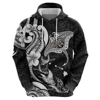 Hawaiian Manta Rays Zip Hoodie Tribal Hibiscus Polynesian Tattoos Black Color - Polynesian Pride