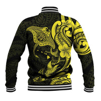 Hawaiian Manta Rays Baseball Jacket Tribal Hibiscus Polynesian Tattoos Yellow Color - Polynesian Pride