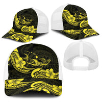 Hawaiian Manta Rays Baseball Net Cap Tribal Hibiscus Polynesian Tattoos Yellow Color - Polynesian Pride