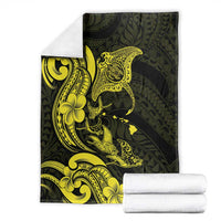 Hawaiian Manta Rays Blanket Tribal Hibiscus Polynesian Tattoos Yellow Color - Polynesian Pride