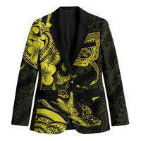 Hawaiian Manta Rays Blazer Tribal Hibiscus Polynesian Tattoos Yellow Color - Polynesian Pride