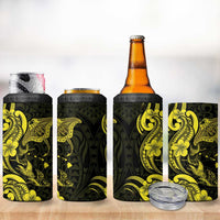 Hawaiian Manta Rays 4 in 1 Can Cooler Tumbler Tribal Hibiscus Polynesian Tattoos Yellow Color - Polynesian Pride
