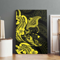 Hawaiian Manta Rays Canvas Wall Art Tribal Hibiscus Polynesian Tattoos Yellow Color - Polynesian Pride