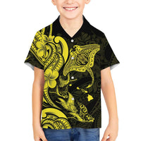 Hawaiian Manta Rays Family Matching Mermaid Dress and Hawaiian Shirt Tribal Hibiscus Polynesian Tattoos Yellow Color - Polynesian Pride