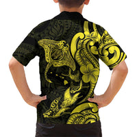 Hawaiian Manta Rays Family Matching Off Shoulder Maxi Dress and Hawaiian Shirt Tribal Hibiscus Polynesian Tattoos Yellow Color - Polynesian Pride