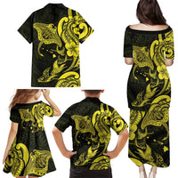 Hawaiian Manta Rays Family Matching Puletasi and Hawaiian Shirt Tribal Hibiscus Polynesian Tattoos Yellow Color - Polynesian Pride