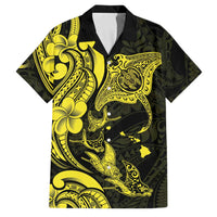 Hawaiian Manta Rays Family Matching Puletasi and Hawaiian Shirt Tribal Hibiscus Polynesian Tattoos Yellow Color - Polynesian Pride