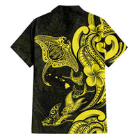 Hawaiian Manta Rays Family Matching Puletasi and Hawaiian Shirt Tribal Hibiscus Polynesian Tattoos Yellow Color - Polynesian Pride