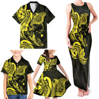 Hawaiian Manta Rays Family Matching Tank Maxi Dress and Hawaiian Shirt Tribal Hibiscus Polynesian Tattoos Yellow Color - Polynesian Pride