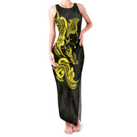 Hawaiian Manta Rays Family Matching Tank Maxi Dress and Hawaiian Shirt Tribal Hibiscus Polynesian Tattoos Yellow Color - Polynesian Pride